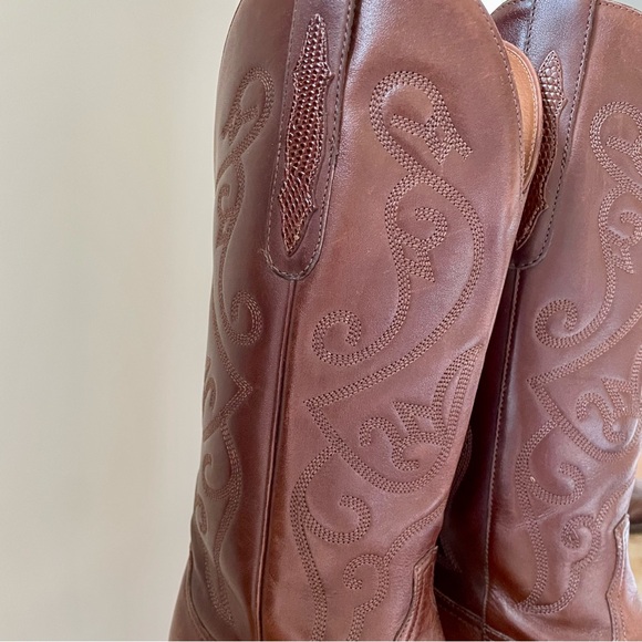 ✨SOLD✨ Vintage Leather Embroidered Cowboy Western Boots in Mahogany Brown - 6 - Picture 4 of 5